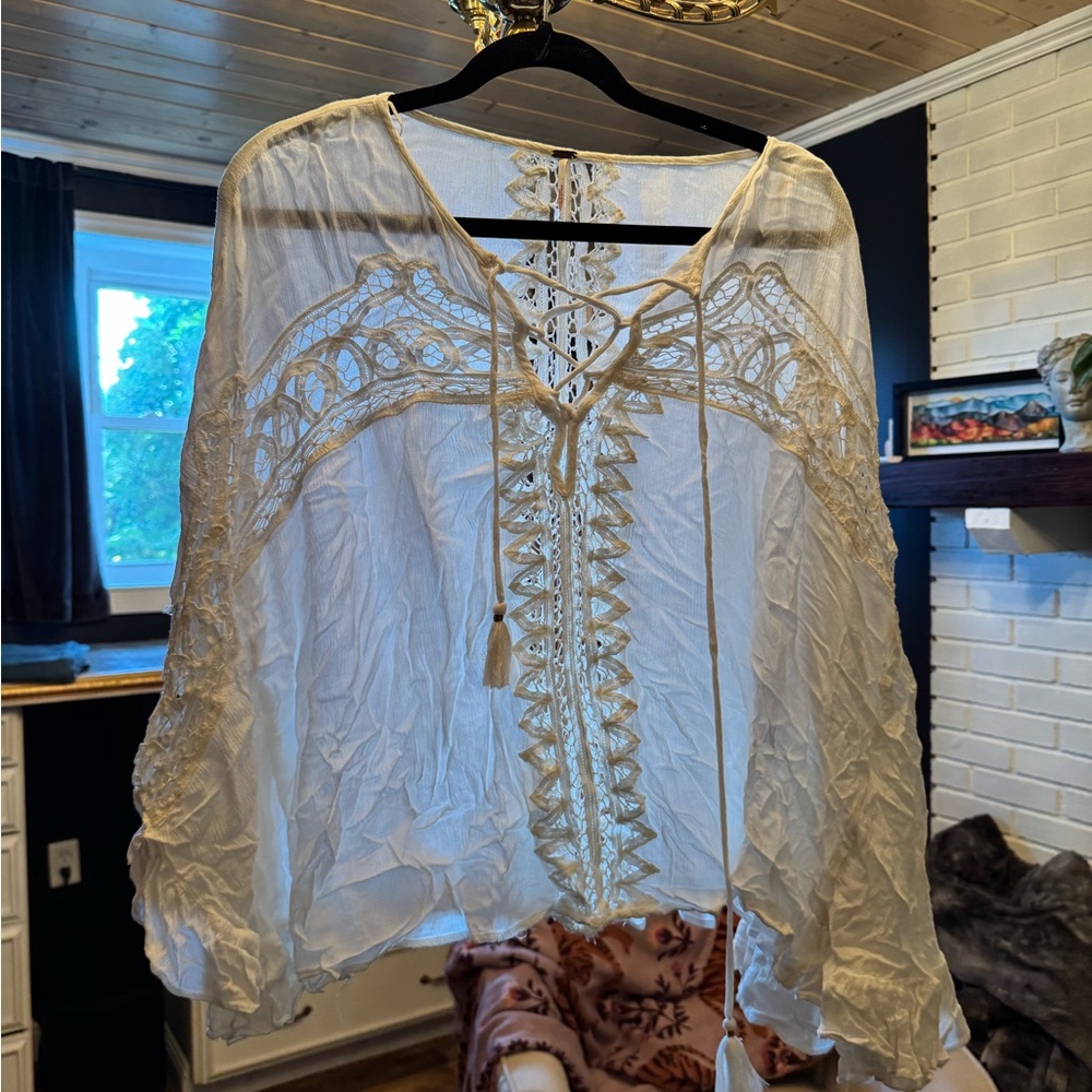 Free People Cream Lace Boho Tunic